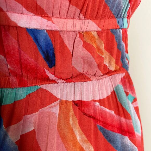 Cloth & Stone Midi Dress SMALL Red Abstract Print Beach Vacation Halter Tie NEW - Picture 6 of 11